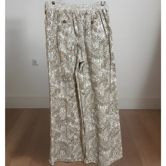 CALI 1850 Linen Blend Wide Leg Palazzo Pants Tropical Tan On White, Large, EUC - Picture 6 of 9